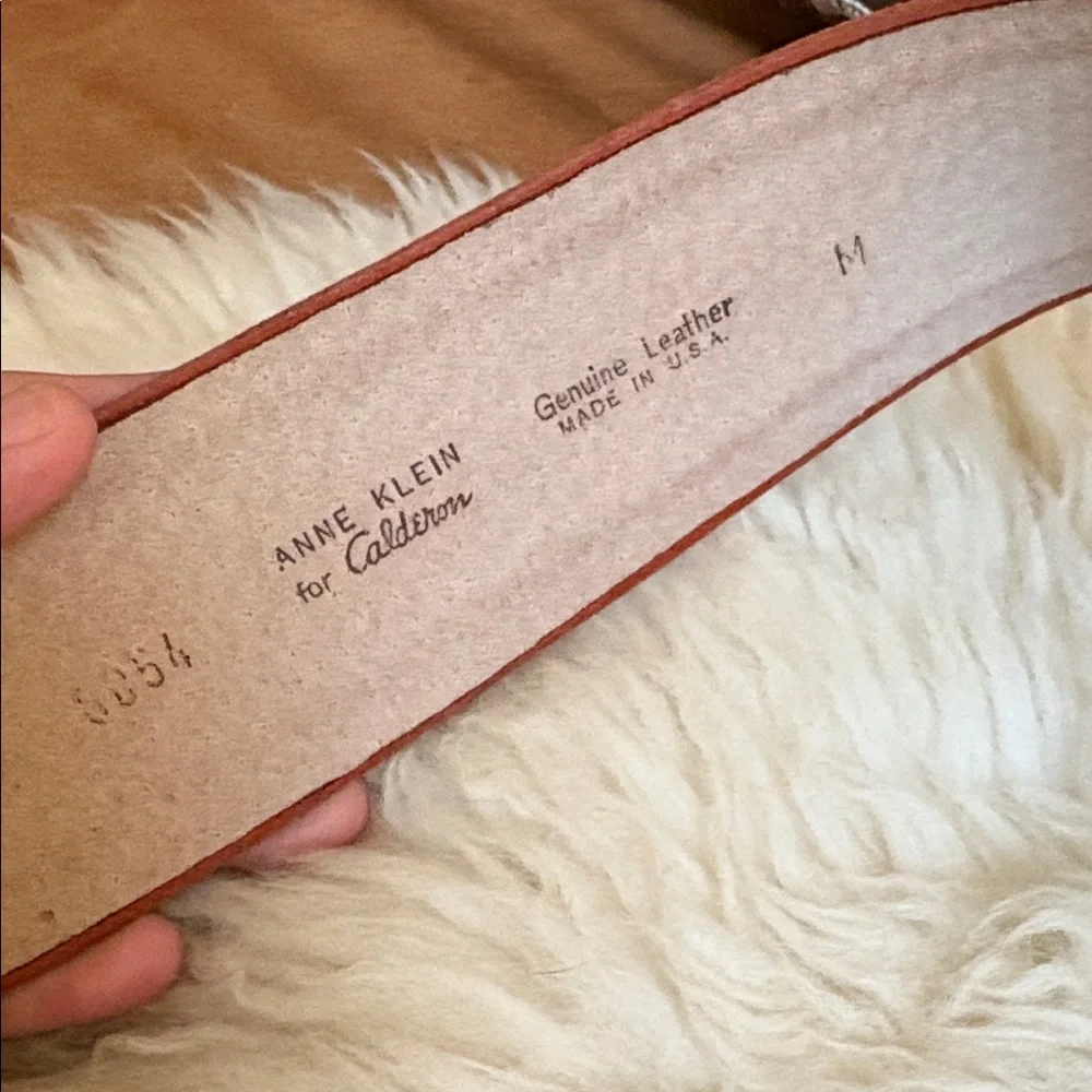 Vintage Anne Klein for Caldron Leather Belt with Gold Leaf Buckle